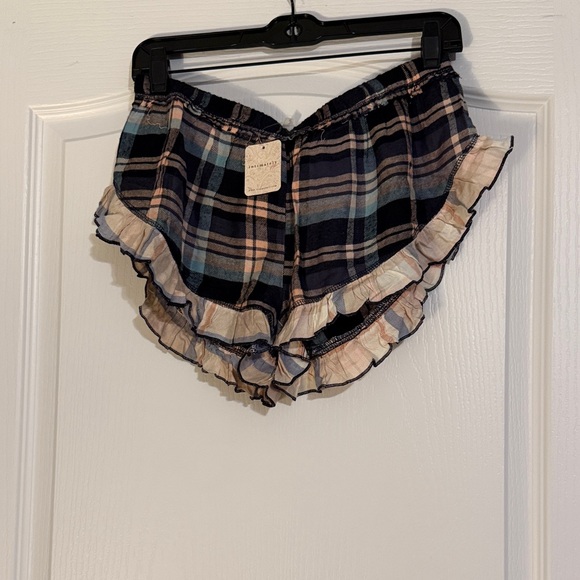 Free People Other - Free People Blue Plaid Ruffle Sleep Shorts